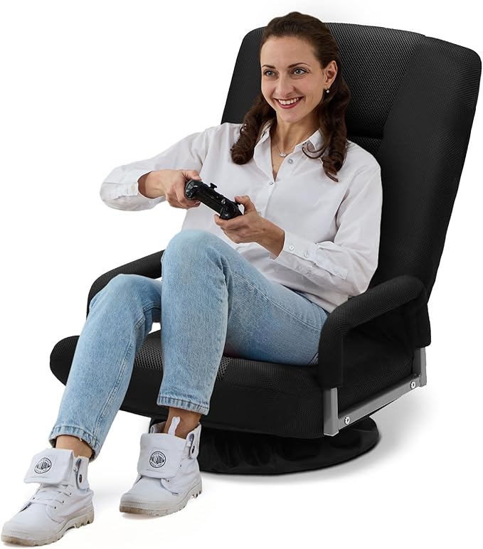 Swivel Gaming Chair 360 Degree Multipurpose Floor Chair w/Armrest & 6 Adjustable Postions Backrest for Adults & Kids, for Reading, Gaming, Watching, Relaxing, Black