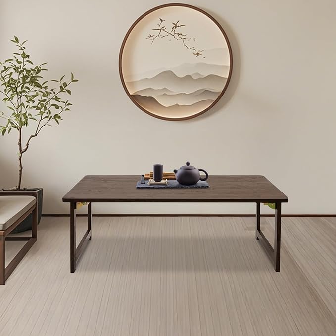Eapmic Japanese Floor Table, Foldable Coffee Table, Low Sitting Dining Table, Tatami Tea Desk, Portable No Assembly Floor Desk for Living Room Bedroom Apartment Office Study (Walnut Color)