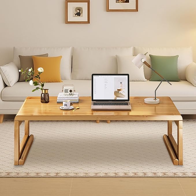 Japanese Floor Table Tea Table Low Coffee Table Bamboo Versatile Folding Design for Tatami Home,Office,Living Room (Original Wood Color, 47.24" Dx 19.68" W x11.8 H)
