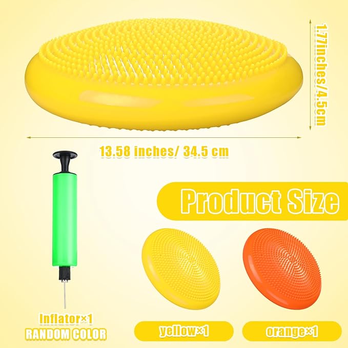 Silipull 2 Pcs Wiggle Seat Inflated Wobble Cushion Flexible Balance Disc with Air Pump for Core Stability Strengthening Improving Posture Physical Exercise