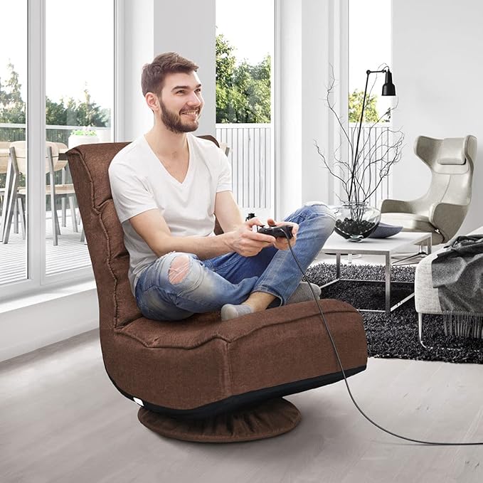 Giantex 360 Degree Swivel Gaming Chair, 6 Position Adjustable Folding Floor Chair, 300lb Spring Support, Comfortable Padded Backrest, Lazy Sofa Chair Game Rocker for Teens Adults (Coffee)