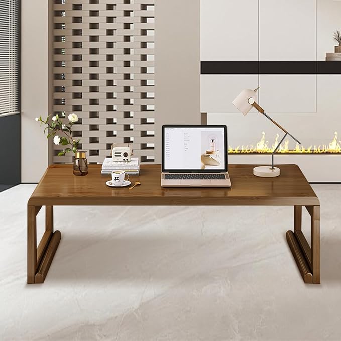Japanese Floor Table Tea Table Low Coffee Table Bamboo Versatile Folding Design for Tatami Home,Office,Living Room (Walnut, 47.24" Dx 19.68" W x11.8 H)