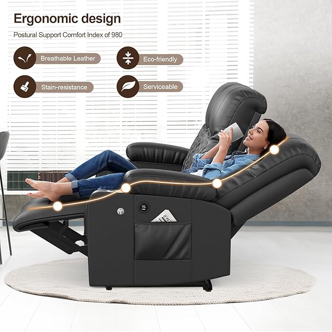 FURNIMAT Recliner Sofa Set with 3+1 Pieces in Living Room, 3 Seater Reclining Sofa with USB Ports, Cell Phone Holders, 1 Recliner Chair with Vibration Massage and Heat Single Sofa Seat, Bedroom, RV