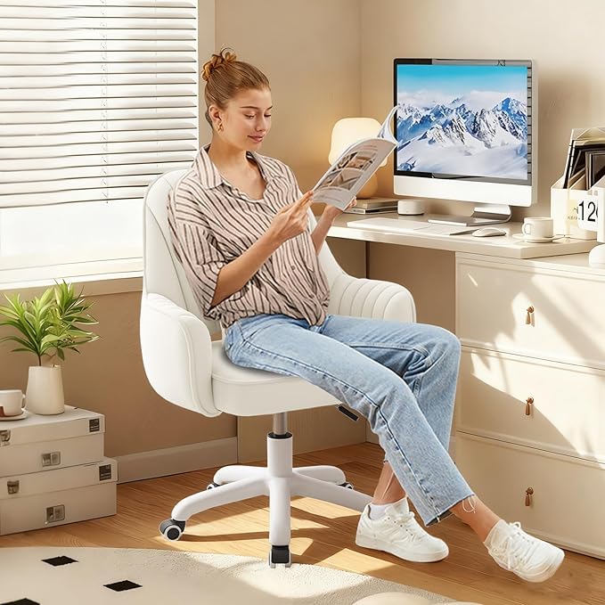 WXJHL Home Office Chair Velvet Vanity Chairs Cute Makeup Desk Chair with Wheels Mid Back Computer Chairs Height Adjustable Small Swivel Rolling Task Chair