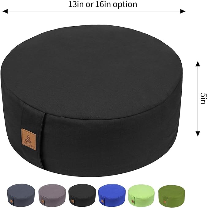 FelizMax Zafu Buckwheat Meditation Cushion,D=13"/16" H=5.5",Round Zabuton Meditation Pillow,Yoga Bolster Kneeling Pillow Premium Yoga Pillow for Sitting on Floor Zippered Cotton Cover