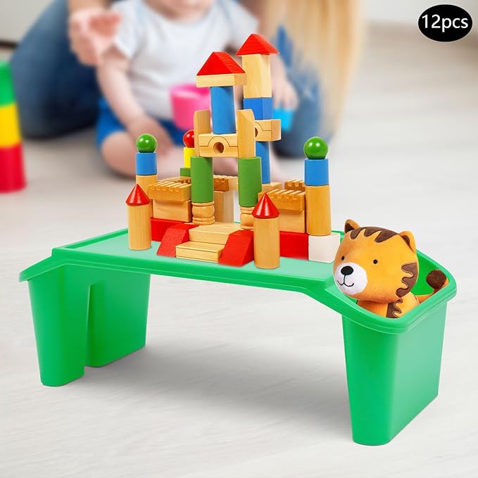 Set of 12 Kids Lap Desk Tray, Portable Activity Table, Drawing, Stackable, Classroom, Portable, Plastic,19.69" L x 9.84" W x 7.09" H, Green