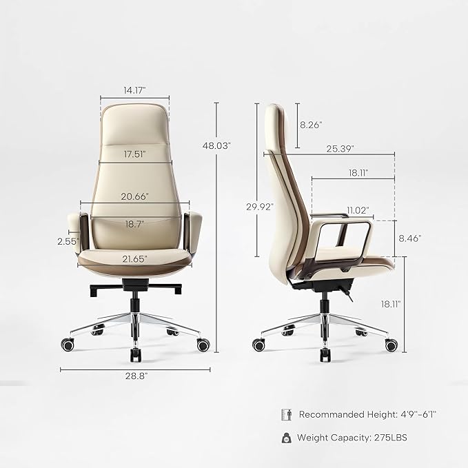 EUREKA ERGONOMIC Alto Leather Desk Chair, Silicone Leather Office Chair with Wheels, High Back Office Chair, Executive Office Chair Comfy for Home & Office, Off-White