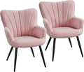 Yaheetech Accent Chair, Modern and Elegant Armchair, Linen Fabric Vanity Chair, Comfy Living Room Chair with Metal Legs and High Back for Living Room Bedroom Office Waiting Room, Set of 2, Pink