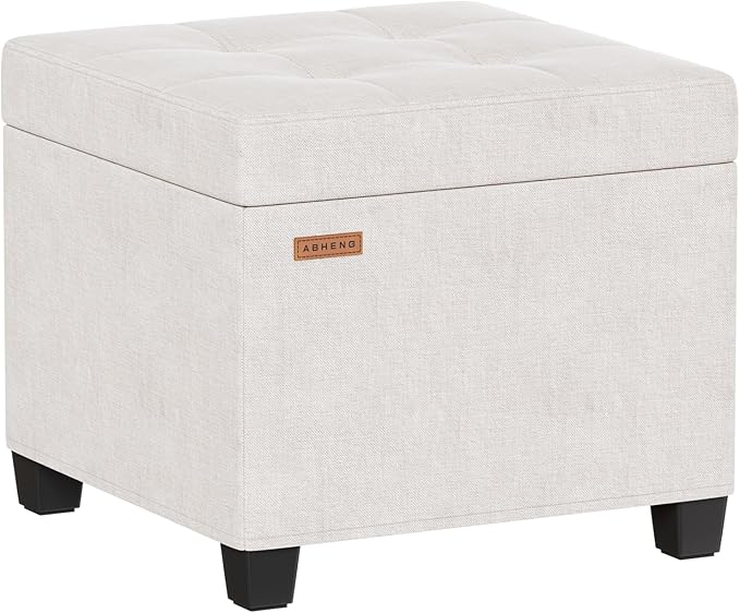 ABHENG 17.7 inches Chenille turfed Ottomans Cube with Storage, Metal-Framed Square Storage Ottoman Foot Rest Stool Holds 770 LB for Dorm Living Room Bedroom White UASND641W