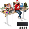 farexon Electric Standing Desk Adjustable Height, 55 x 24 Inch Stand up Desk with Large Mouse Pad, Rolling Wheels & Foot Pad,27''-46'' Lifting Range Home Office Computer Desk(Oak Gray)