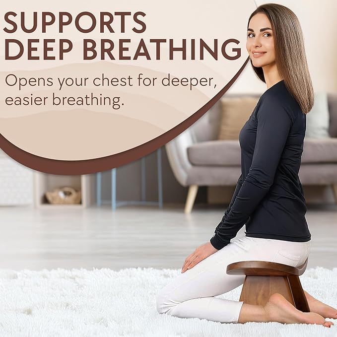 Vesoda Wood Meditation Ergonomic Kneeling Bench - 16.5" x 8.3" x 7.1" Yoga, Prayer, Meditation Bench - Meditation Stool Made of Strong and Durable Mango Wood - Indoor Outdoor Meditation Seat