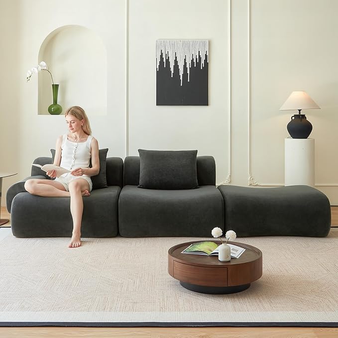 Cloud Couch Sectional,114"-Boneless Couch in a Box,Upholstered Couches for Living Room Bedroom with L-Shape Chaise,Modern Comfy Sofa-Cool Gray Couches,No Assembly Required