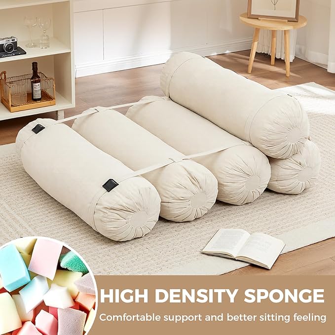 Ekskiei Bean Bag Chair, Corduroy Sectional, Flexible Floor Seating Lazy Sofa, Soft Foam Filled Lounger, Non-Removable Cover, Reconfigurable Design,Living Room,Bedronm&Offices,Beige