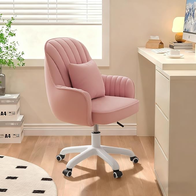 WXJHL Home Office Chair Velvet Vanity Chairs Cute Makeup Desk Chair with Wheels Mid Back Computer Chairs Height Adjustable Small Swivel Rolling Task Chair
