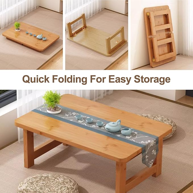 robwibw Japanese Floor Sitting Table, Folding Wood Tea Table Chabudai Japanese Coffee Table Low Table for Living Room Home Tatami Office (B 47.2 * 19.6 * 13.7 INCH)