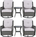 Rilyson Wicker Rocking Chair Swivel Chairs – 6 Piece Rocker Patio Furniture Set Rattan Rocking Bistro Sets with Glass Top Side Table for Outdoor Porch Deck Garden Backyard(Mixed Grey/Beige)
