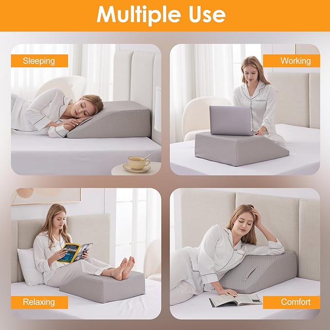 Ruqmuis Leg Elevation Pillow for After Surgery, 10inch Foam Leg Elevating Pillow for Swelling and Blood Circulation, Leg Wedge Pillow for Sleeping, Knee Pillow for Knee Hip Ankle Pain Relief, Grey