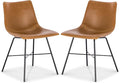 POLY & BARK Paxton Leather Dining Chairs – Set of 2 Modern Dining Room Chairs with Low Back – Faux Leather Upholstery and Matte Black Steel Base – Comfortable Seating for Stylish Interiors – Tan