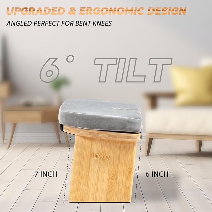 Estleys Meditation Bench, Bamboo Meditation Stool, Folding Kneeling Meditation Bench, Seiza Prayer Bench, Prayer Bench with Meditation Cushion, Kneeling Stool (Grey & Big)
