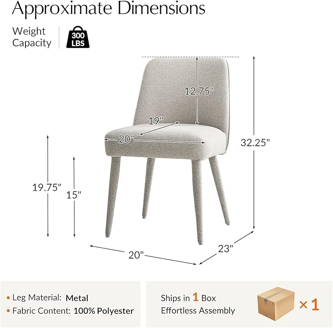 HULALA HOME Modern Dining Chairs Set of 2，Taupe Fully Chenille Upholstered Dining Room Chairs Set with Foot Peg, Solid Wood Frame, Armless Kitchen Accent Chairs for Living Room Bedroom Reception