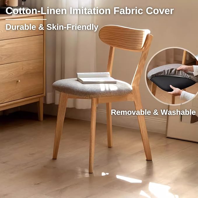 Hymus 100% Solid Oak Wood Dining Room Chairs - Practical Kitchen Chairs for Dining Room, Kitchen, Living Room (4, Walnut with Grey Cushion)