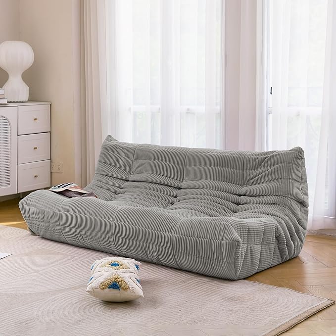 N&V Fireside Three Seater Sofa, Mid Century Armless Twin Size Floor Lounge Chair, Soft Premium Corduroy Floor Sofa, Accent Chair for Living Room, Bedroom (Harbour Grey)