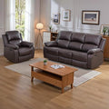 JBXBER Manual Recliner Sofa Set for Living Room, Leather Reclining Sofa Sets, Faux Leather Couch Set with Cup Holders, Drop-Down Table and Storage Console(Sofa and Chair,Brown)