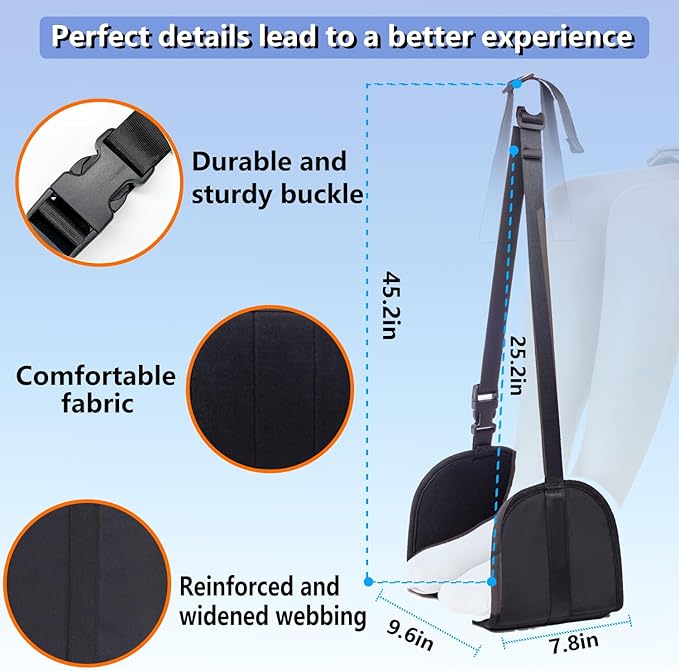 Airplane Footrest Hammock, Adjustable Portable Travel Footrest with Thickened Foam, PVC Board, Breathable Soft Lining (Black)