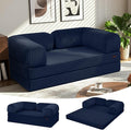 COMAX Futon Sofa Bed, 4-in-1 Floor Foldable Sofa Couch Bed Queen with L-Shaped Armrests, Convertible Folding Chair Bed Sleeper Mattress Fold Out Comfy Lounge for Living Room Bedroom, Faux Fur Navy