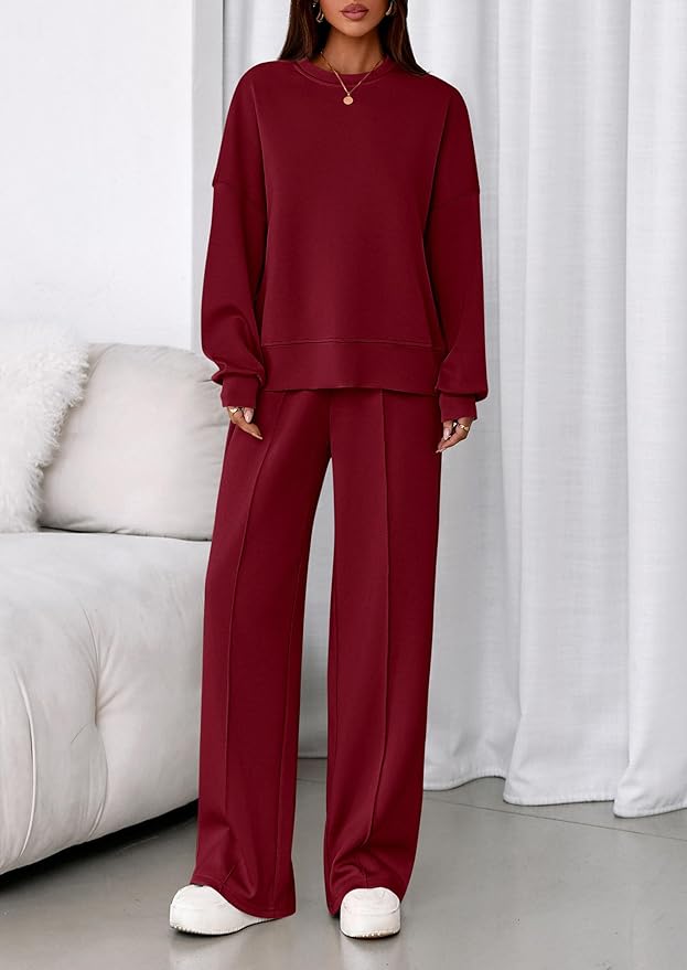 PRETTYGARDEN 2 Piece Sets For Women Fall Trendy Long Sleeve Sweatshirt Wide Leg Pants Loungewear Set Matching Sweatsuit