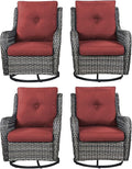 Rilyson Patio Chairs Wicker Outdoor Chair - 4 Piece Rattan Swivel Rocking Chairs Set Patio Glider Rocker Chair for Porch Deck Garden Backyard(Mixed Grey/Red)