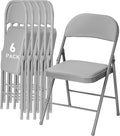 SEALAMB 6 Pack Grey Folding Chairs with Padded Seats & Cushion, Durable Metal Foldable Chairs for Wedding Party, Commercial Chairs for Office School Church Events, 330lb Capacity (Grey-PU, 6 Pack)