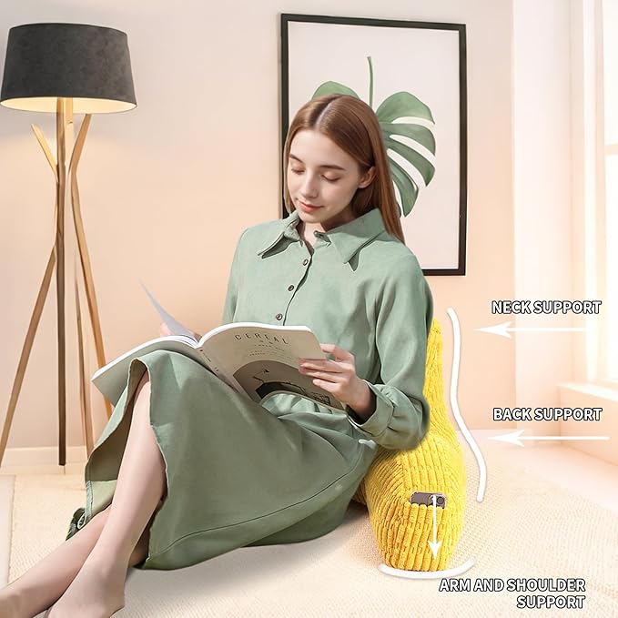PAJEO Reading Pillow for Sitting in Bed, Large Backrest Reading Pillow with Arm Rest,Back-Rest Support Cushion for Sit Up on Couch, Sofa, and Floor, Dorm Essentials (Yellow Corduroy, Large(19"))