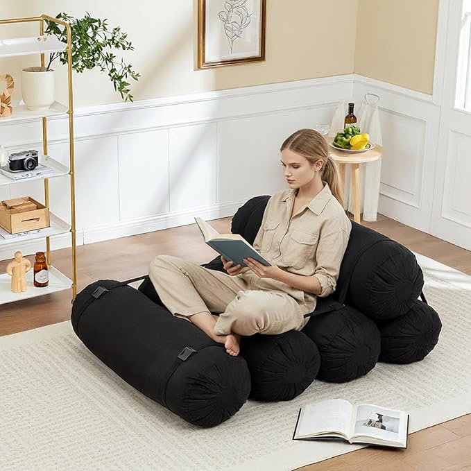 Ekskiei Bean Bag Chair, Corduroy Sectional, Flexible Floor Seating Lazy Sofa, Soft Foam Filled Lounger, Non-Removable Cover, Reconfigurable Design,Living Room,Bedronm&Offices,Black