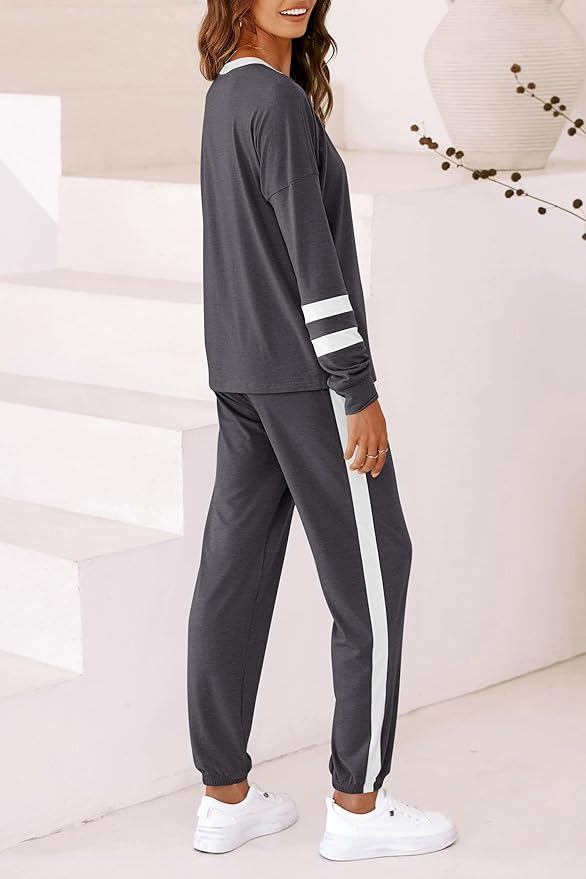 PRETTYGARDEN Women Fall 2 Piece Lounge Outfit Long Sleeve Tops High Waisted Jogger Pants Set Spring Travel Clothes Tracksuit