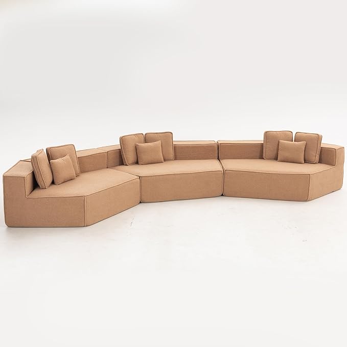 EPOFIT 181" Extra Large Modular Sectional Sofa, 3-Piece Couch with Teddy Fleece, Full-Foam Cushions and 9 Pillows, High-Density Foam Padding, All-Compressed Design – Brown