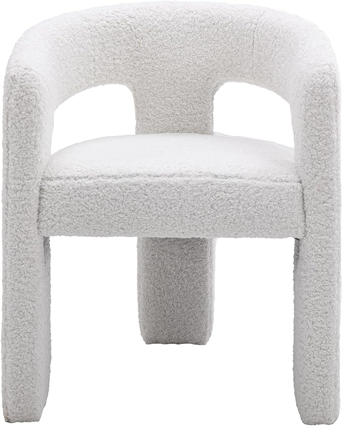 DAYALANE Modern Boucle Dining Chair, Sherpa Upholstered Accent Kitchen Chair with Arms Comfy Barrel Side Chair for Living Room/Home Office/Reception, White Fur