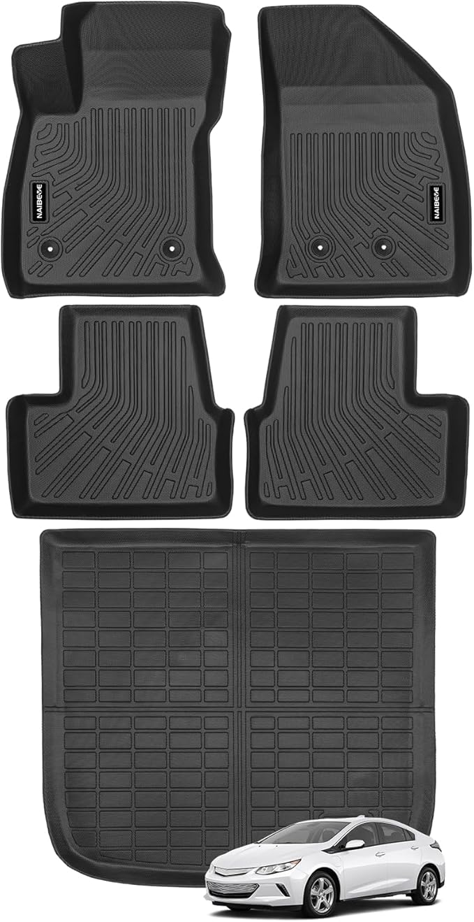 Naibeve Floor Mats for 2016-2019 Chevrolet Volt—All Weather for Chevrolet Volt Floor Mats Cargo Mat Waterproof Interior Accessories