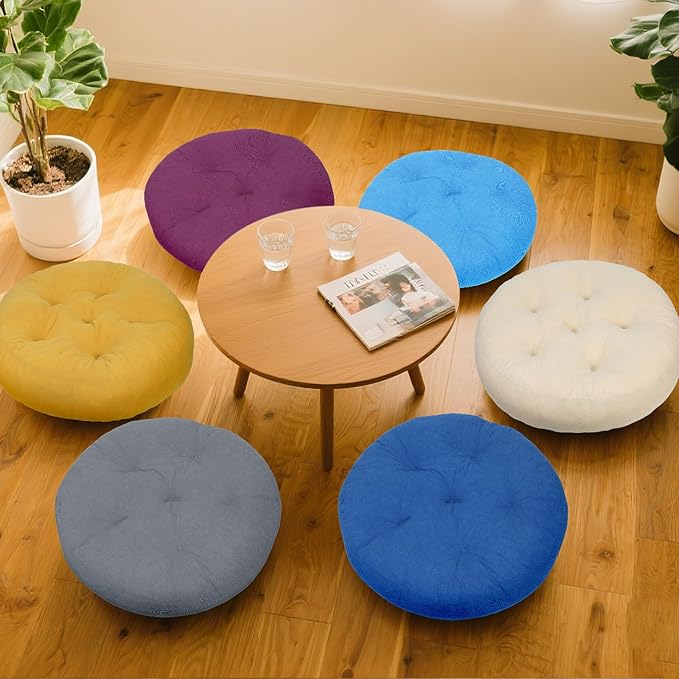 Meditation Floor Pillow Set of 2, Round Large Pillows Seating for Adults, Tufted Corduroy Cushion for Tatami Living Room, 22x22 Inch FP-Beige-R