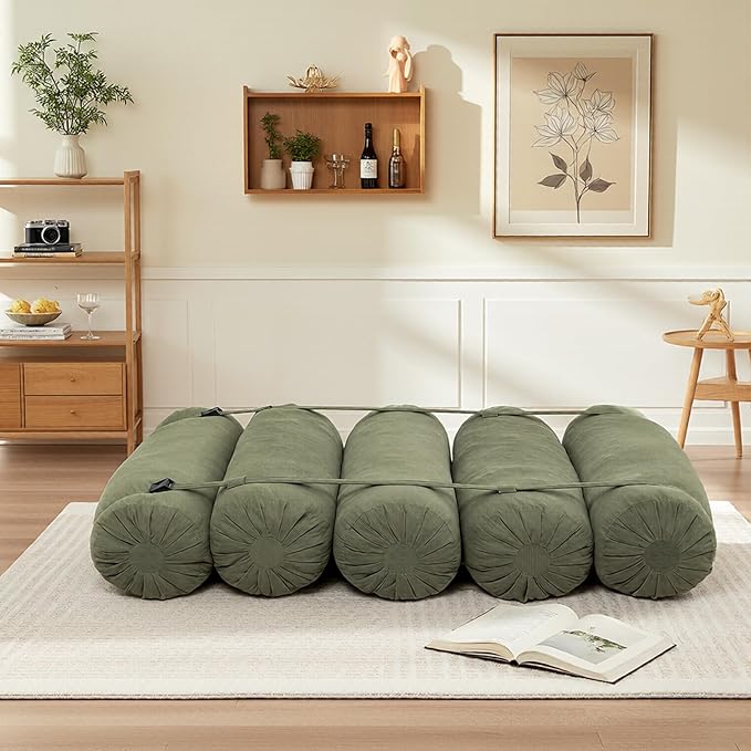 Ekskiei Bean Bag Sofa, Corduroy Sectional with Connecting Straps, Flexible Floor Seating, Soft Foam Filled Lounger, Non-Removable Cover, Reconfigurable Design,Living Room,Bedronm&Offices,Green