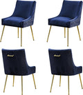 WUTUTUEE Velvet Dining Chairs Set of 4 Gold Legs,Upholstered Velvet Accent Chairs, Pleated Back Design & Gold Pull Handle, Mid Century Modern Chairs for Dining/Kitchen/Living Room,Blue