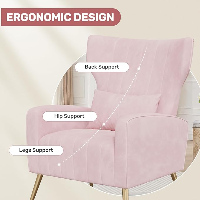 Nalupatio Modern Accent Chairs for Set of 2 Upholstered Velvet Fabric Reading Chair Mid Century Arm Chair Comfy Armchair for Living Room,Pink