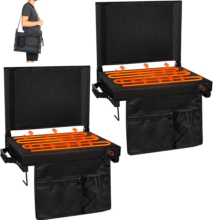 Romswi 2PK 3-Level Heated Stadium Seats for Bleachers with Back Support,Padded Bleacher Seats with Comfort Thick Cushion,Portable Folding Waterproof Bleacher Chair,with Shoulder Strap for Outdoors