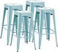 Furmax 30 Inch Metal Bar Stools Set of 4, Counter Height Backless Stools, Industrial Bar Chairs Patio Stool Stackable Backless Stool for Kitchen/Dining Room/Bistro/Patio Indoor Outdoor (Blue)