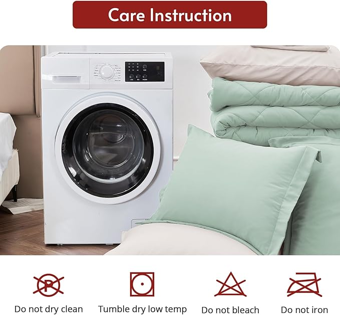 MUXHOMO 5 Pieces Twin Comforter Set, Reversible Bed in a Bag Twin Size, All Season Bedding Set with Comforter, Flat Sheet, Fitted Sheet, Pillowcases & Shams, Sage Green & Beige