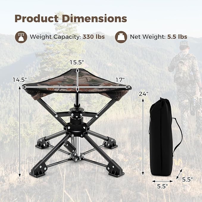GYMAX 2 Pack 360° Swivel Camping Stool, Portable Folding Stool Seat with Carry Bag, Collapsible & Lightweight for Outdoor Fishing Backpacking Hunting Hiking Travel