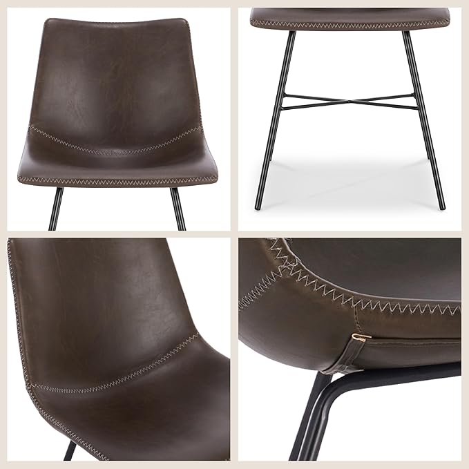 POLY & BARK Paxton Leather Dining Chairs – Set of 2 Modern Dining Room Chairs with Low Back – Faux Leather Upholstery and Matte Black Steel Base – Comfortable Seating for Stylish Interiors – Brown