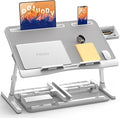 Laptop Stand for Bed, Potuopy Leather Adjustable Bed Desk Table Tray, X-Large Folding Lap Desk with Drawer for Eating Writing Drawing Working on Couch Floor, Grey