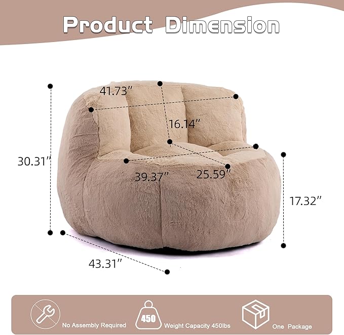 KEIKI Oversized Bean Bag Chairs, Bean Bag Couch for Adults and Kids, Large Reading Chair, Multicolor Faux Fur Floor Sofa for Reading, Playing or Relaxing