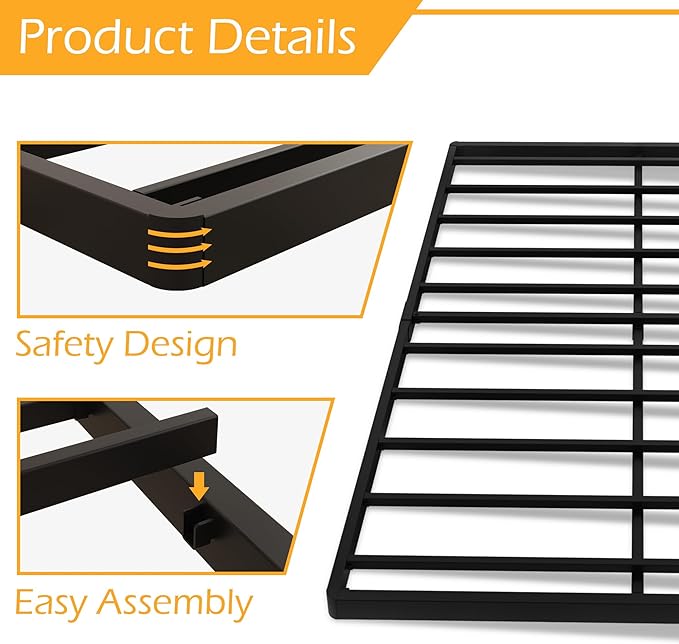 Maenizi Box Spring 2 Inch Low Profile, Heavy Duty Metal Box Spring Bed Base Bunkie Board, Mattress Foundation, Easy Assembly, Noise Free, Black